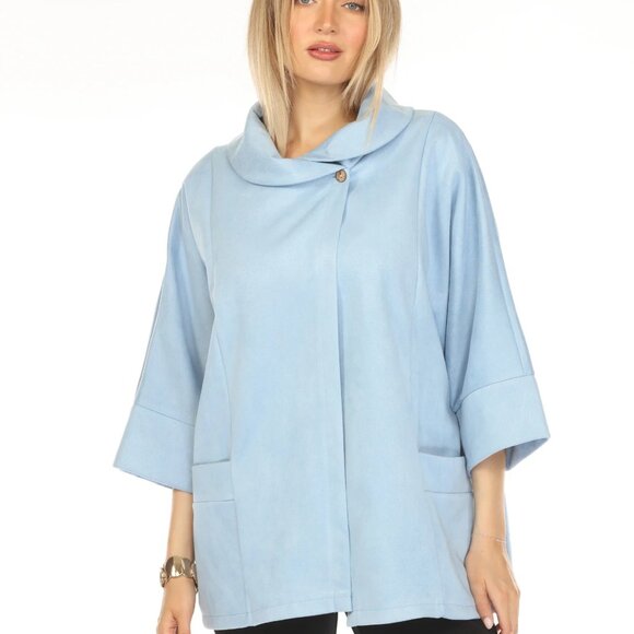 Light Blue Suede Pockets Designer Light Jacket - Picture 3 of 4